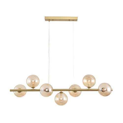 Siena 7xG9 hanglamp messing/amber - 90cm, amberkleurig glas, incl. draadophanging, zonder lichtbron