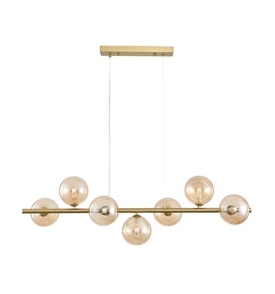 Siena 7xG9 suspension laiton/ambre - 90cm, verre ambré, avec suspension par câble, sans source lumineuse