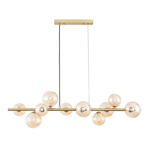 Lucca 10xG9 hanglamp messing/amber - 98cm, amberkleurig glas, incl. draadophanging, excl. lichtbron