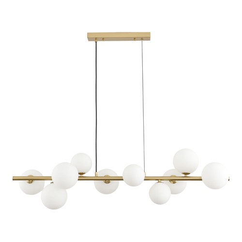 Lucca 10xG9 hanglamp messing/wit - 98cm, wit matglas, incl. draadophanging, zonder lichtbron