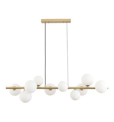 Lucca 10xG9 suspension laiton/blanc - 98cm, verre mat blanc, avec suspension par câble, sans ampoule