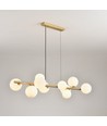 Lucca 10xG9 suspension laiton/blanc - 98cm, verre mat blanc, avec suspension par câble, sans ampoule