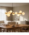 Lucca 10xG9 suspension laiton/blanc - 98cm, verre mat blanc, avec suspension par câble, sans ampoule