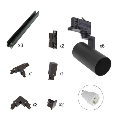 Skinnespots sæt: Madara mini - 6x spots + 3 fase skinner, sort
