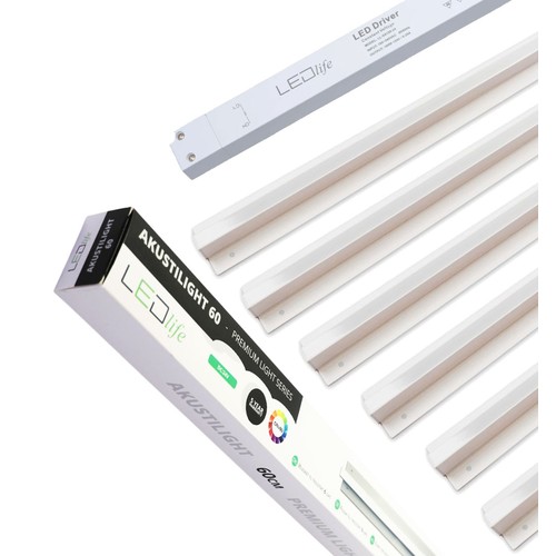 Troldtekt LED Skinnesæt 6x60 cm - Planforsænket, Akustilight inkl. ledninger og driver