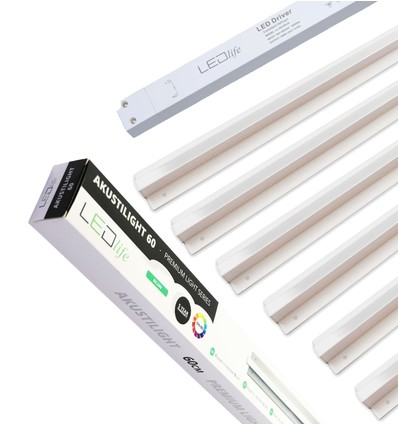 Ensemble de rails LED Troldtekt 6x60 cm - Encastré, Akustilight incluant câbles et driver