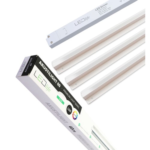 Trebetong/gips LED Skinnesett 3x60cm - Innfelt,  Akustilight  inkl. ledninger og driver