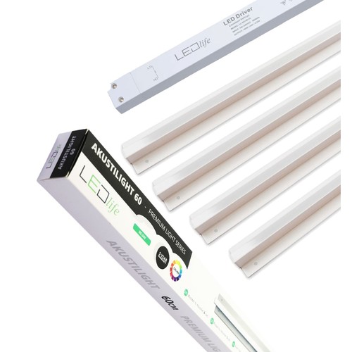 Kit rail LED Troldtekt 4x120 cm - Encastré, Akustilight incluant câbles et driver