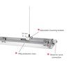 Réglette 120cm + 2x tubes LED T8 - IP65, câblage traversant