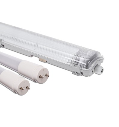 150cm Armatur + 2x LED-rør T8 - IP65, gjennomgangskoblet