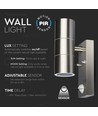 Applique murale GU10 haut/bas avec capteur - IP44 extérieur, acier inoxydable, sans source lumineuse
