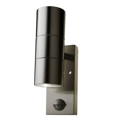 GU10 Vägglampa upp/ner m. sensor - IP44 utomhus, rostfri, utan ljuskälla