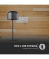 Lampe de table V-Tac rechargeable CCT - Noir, IP54, dimmable tactile, modèle mini