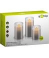 3-pack grijze LED waskaarsen in glas - Batterij, timerfunctie