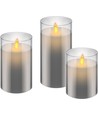 Lot de 3 bougies LED en cire grises dans verre - Batterie, fonction minuterie