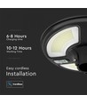 V-Tac Lampe de jardin solaire LED 7,5W - Noir, Ø42 cm, panneau solaire, capteur, IP65