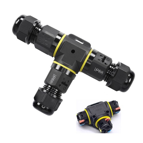 T-samledåse med quick connector - IP68 vandtæt, Sort, Til samling af ledninger, 3-ledet