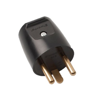 Svart plugg - Med jord, 250V, 16A, IP20 inomhus