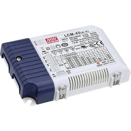 Meanwell 40W / 350-1050mA dæmpbar LCM-40DA LED driver - DALI interface + push dim, Passer til vores 29W LED paneler