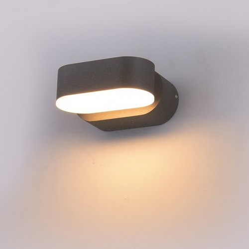 6W LED vägglampa - IP65 utomhus, oval, grå, roterbar 350 grader, inkl. ljuskälla