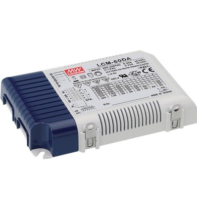 Meanwell 60W / 350-1400mA dimbar LCM-60DA driver til LED panel - Dali interface + push dim, passer til våre 45W LED paneler
