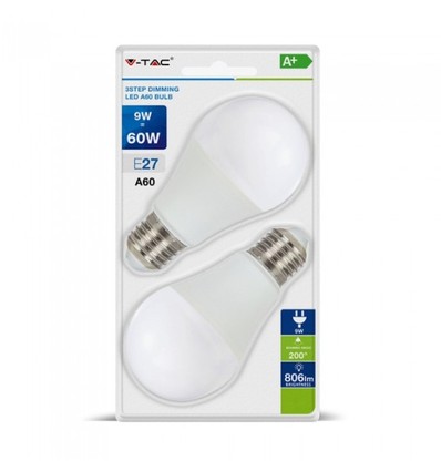E27 9W 3-staps dimbare LED-lamp - A60, On/off dimbaar