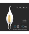V-Tac 4W LED flammalampa - Filament, amberfärgad, extra varmvitt, E14