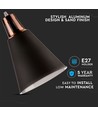 V-Tac modern pendellampa - Koppar + svart sandblästrad, Ø22 cm, E27