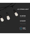 Guirlande lumineuse V-Tac pour 15 ampoules E27 - 15 mètres, IP54, 230V, sans source lumineuse