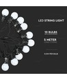 5m LED-lichtsnoer met 10 lampen - Warm wit, IP44, 230V, 0,5W lampen